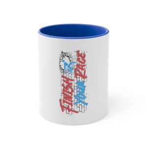 11oz Accent Mug — Funny 'Finish Your Race' Marathon Runner Coffee Cup (Red Accent)